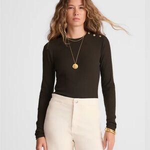 NWT- Madewell Ribbed Button Long Sleeve Tee - Black Walnut